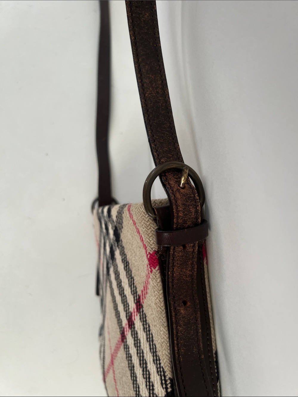 Burberry Nova Check Tweed Crossbody with Black and Red Accents - Picture 5 of 9